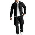 thumbnail image 1 of MOJOGO Casual 2 Piece Outfits Set for Men Solid Long Sleeve Button Down Shirts Cargo Pants Matching Suits for Sport & Daily Wear Black XL, 1 of 5