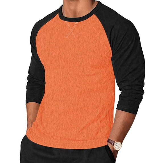 MOJOGO Color Block Tops for Men Strenchy Long Sleeve Pullover Tops T-Shirts Cozy Lounge Casual Wear 3XL
