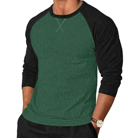 MOJOGO Color Block Tops for Men Strenchy Long Sleeve Pullover Tops T-Shirts Cozy Lounge Casual Wear M