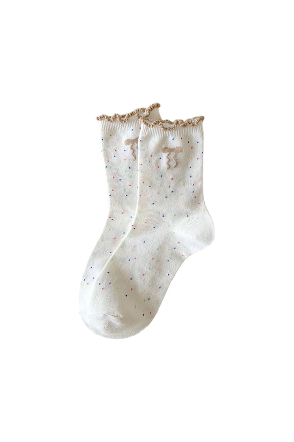 MOJOGO Colorful Polka Dot Socks Cute Bow Socks with Ruffle Hem Crew Socks for Casual Daily Wear Free Size