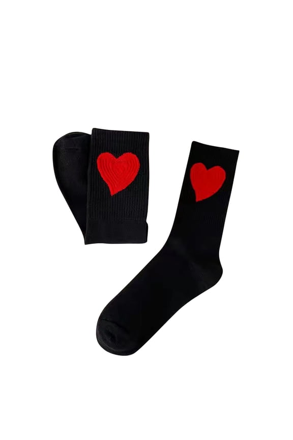 MOJOGO Cotton Socks for Women Heart Knitted Sweet Style Daily Socks Crew Socks Valentines Day Socks Black Free Size
