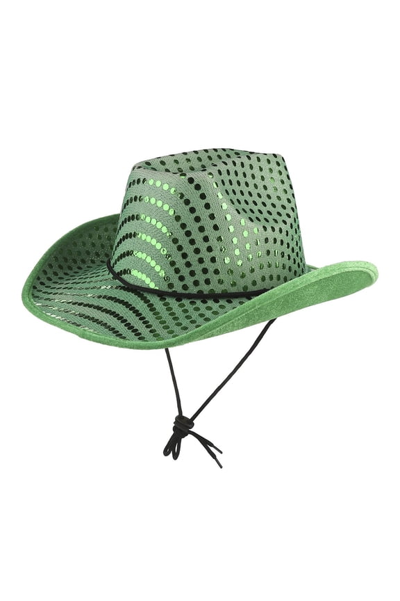 MOJOGO Cowboy Hats for Men Gold Sequin Dots Wide Brim Fedoras Shape Retaining Shinny Hat for Holiday Disco Themed Party Green M