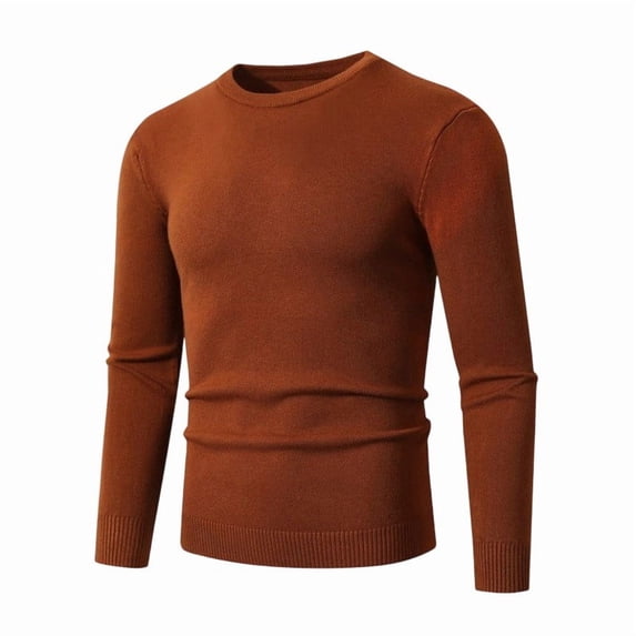 MOJOGO Cozy Sewater for Men Crewneck Shirts Knitted Sweater Casual Solid Color Pullover Base Layer Brown 4XL