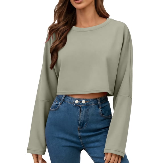 Cropped Sweatshirt for Women Loose Drop Shoulder Pullover Tops with Long Sleeve Loose Shirts for Dance Sport