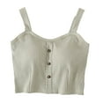 thumbnail image 1 of MOJOGO Cropped Tank Tops for Women Textured Square Neck Cami Tops Button Wide Strap Sleeveless Tops for Summer Wear Green M, 1 of 6