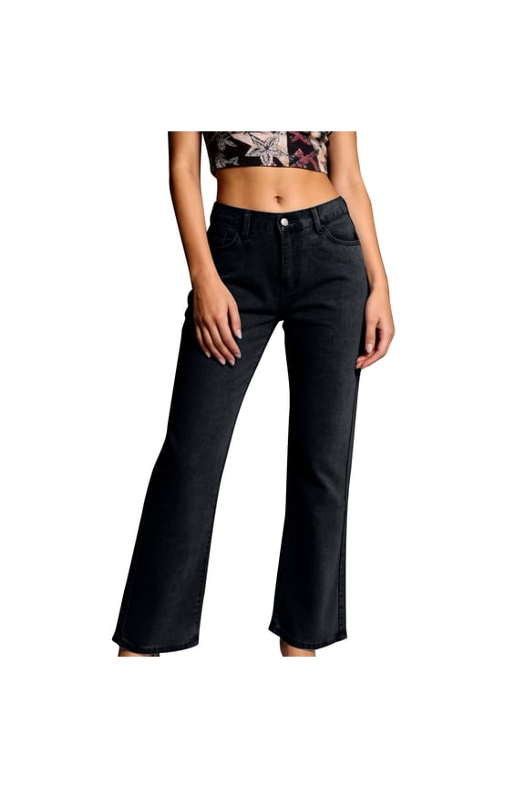 MOJOGO Denim Pants for Women Classic Flare Leg Washed Jeans High Waist Jeans with Pockets Bootcut Trousers 2XL