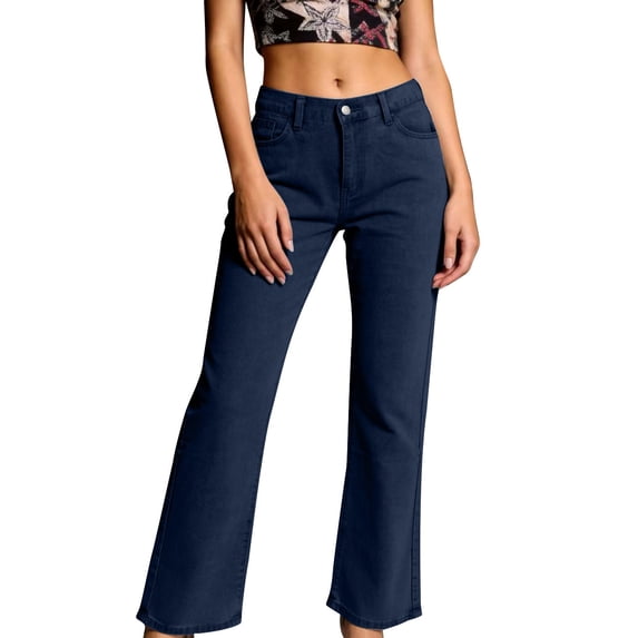 MOJOGO Denim Pants for Women Classic Flare Leg Washed Jeans High Waist Jeans with Pockets Bootcut Trousers 4XL