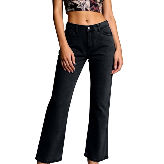 MOJOGO Denim Pants for Women Classic Flare Leg Washed Jeans High Waist Jeans with Pockets Bootcut Trousers M
