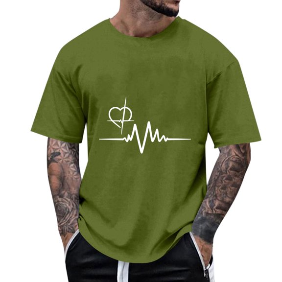 MOJOGO Fashion Graphic Tees for Men Loose Crewneck Pullover T-Shirt Short Sleeve Summmer Tops for Daily Wear Olive Green XL