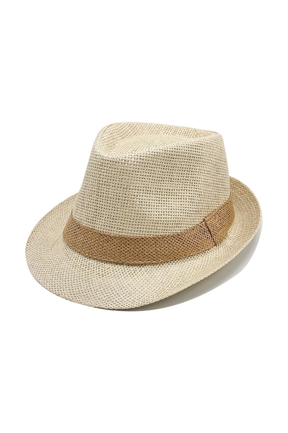 MOJOGO Fedoras for Men Straw Fedora Hat with Short Rolled Brim Summer Vacation Beachwear Panama Sun Hat Yellow M