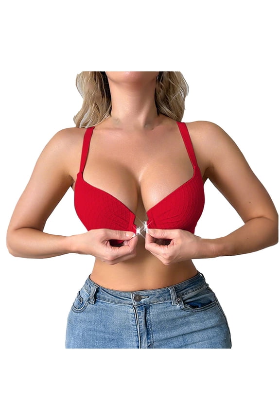 MOJOGO Front Close Bra for Women Supportive Bralettes with Cross Back Trendy Textured Wirefree Bra XL