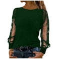 thumbnail image 1 of MOJOGO Glitter Mesh Sleeve Tops for Women Casual Crewneck Blouse Fashion Spring Summer Outfits for Daily & Party Wear Green L, 1 of 6