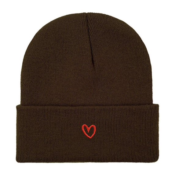 MOJOGO Heart Embroidery Beanie for Adult Cozy Knit Beanie Hats for Outdoor Riding Hiking Coffee Free Size