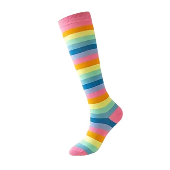 MOJOGO Knee-High Socks for Women Rainbow Striped Socks Breathable & Fashion Stockings Pink Free Size