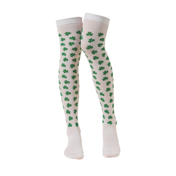 MOJOGO Knee High Socks for Women Striped Trefoil Stockings St. Patrick's Day Party Socks Festival Holiday Wear Gray Free Size