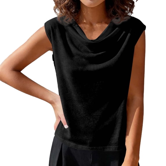 MOJOGO Lightweight Tops for Women Trendy Cowl Neck Sleeveless Blouse Loose Ribbed Knited Tank Tops for Summer Black XL