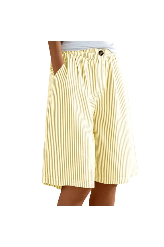 MOJOGO Linen Shorts for Women Elastic High Waist Bermuda Half Wide Leg Shorts Summer Casual Lounge Short with Pockets 3XL