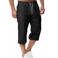thumbnail image 1 of MOJOGO Loose Capri Pants for Men Black Textured Linen Blend Trouser High Waist Wide Leg Beach Shorts S, 1 of 8