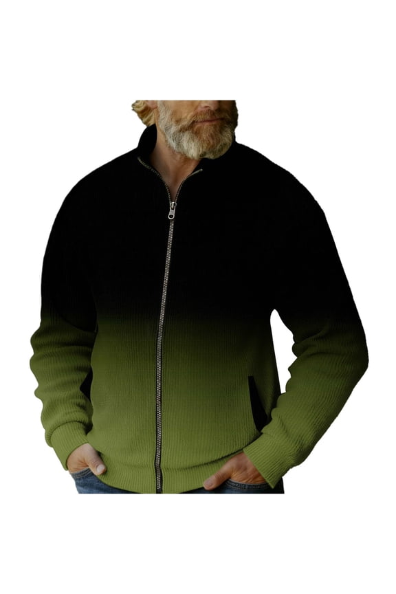 MOJOGO Men Zip Up Jackets Casual Solid Hooded Sweatshirts Gradient Long Sleeve Outdoor Coat Fall Spring Outdoor Hoodie Olive Green 5XL