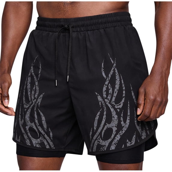 MOJOGO Men's 2 in 1 Basketball Shorts Summer Quick Dry Workout Shorts Drawstring Waist Shorts with Liner L