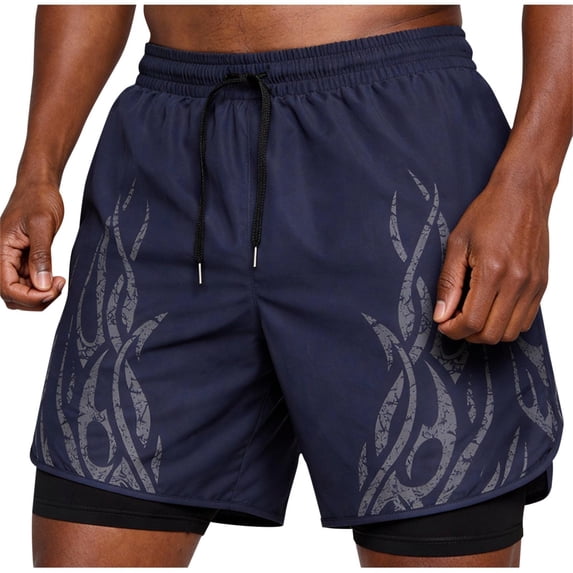 MOJOGO Men's 2 in 1 Basketball Shorts Summer Quick Dry Workout Shorts Drawstring Waist Shorts with Liner M