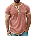 thumbnail image 1 of MOJOGO Men's 3 Buttons Shirts Short Sleeve Color Block Tops Summer Daily T-Shirt with Chest Pocket Lightweight Breathable Casual Top XL, 1 of 9