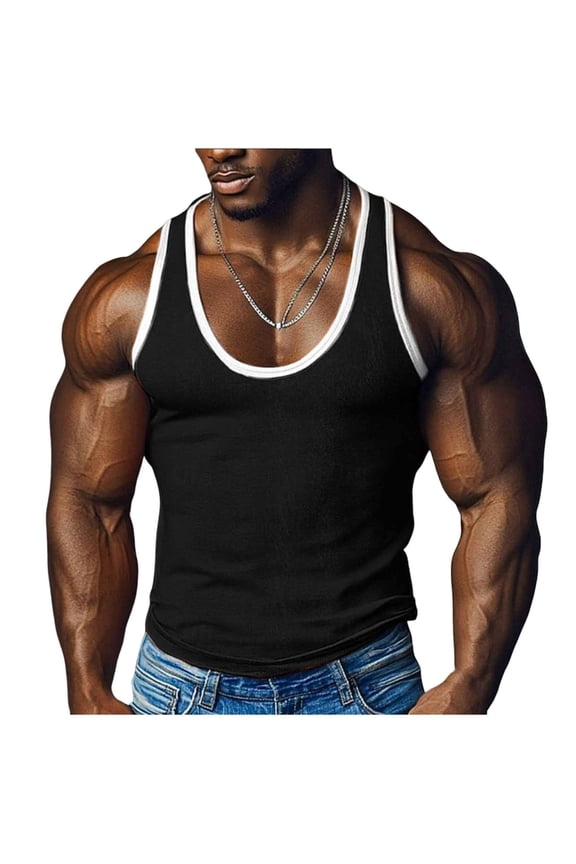 MOJOGO Men's A-Sirt Color Block Gym Tank Tops Moisture Wicking Undershirts Gym Muscle Athletic Vest 01-Black S