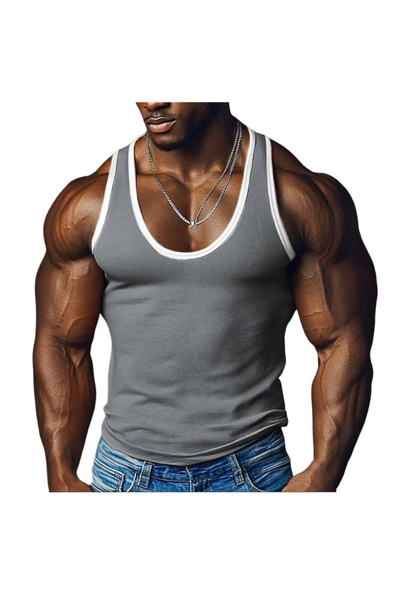 MOJOGO Men's A-Sirt Color Block Gym Tank Tops Moisture Wicking Undershirts Gym Muscle Athletic Vest Gray-1 S