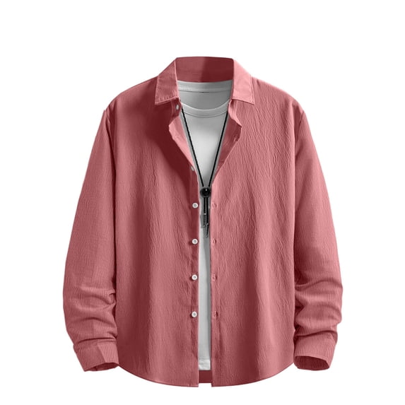 MOJOGO Men's Button Down Shirts Casual Long Sleeve Shirt Summer Breathable Cotton and Linen Tops with Chest Pockets 2XL