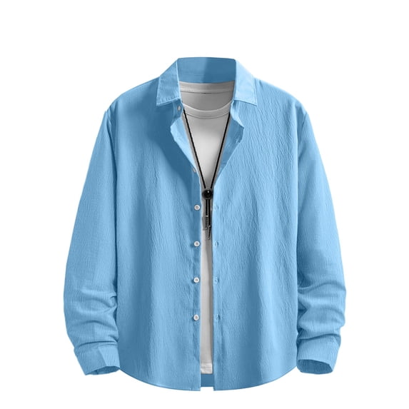 MOJOGO Men's Button Down Shirts Casual Long Sleeve Shirt Summer Breathable Cotton and Linen Tops with Chest Pockets S