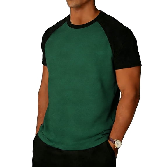 MOJOGO Men's Casual T-Shirts Color Block Short Sleeve Shirt Breathable Basic Top for Workout & Daily M
