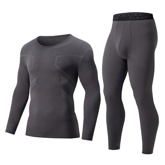 MOJOGO Men's Color Block Base Layer Moisture Wicking Tops Long Tight Bottom Gym Workout 2 Piece Sets Dark Gray S