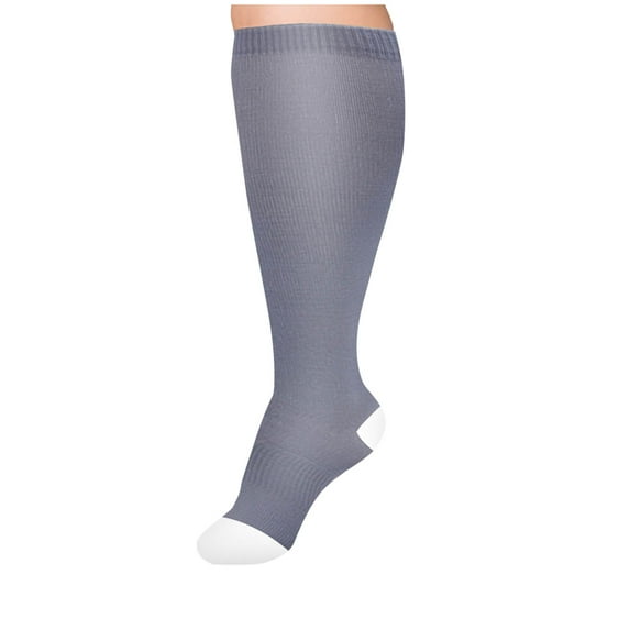 MOJOGO Men's Compression Socks Solid Knee High Stockings Support for Nurses,Running,Athletic,Travel Gray 2XL