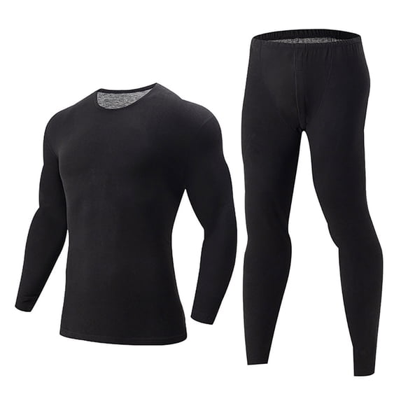 MOJOGO Men's Fall Winter Thermal Set Cozy Crew Neck Shirts Long Johns Base Layer Cold Weather Top Bottom Black L