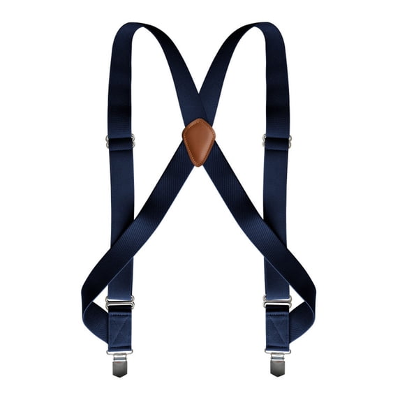 MOJOGO Men's Heavy Duty Suspenders Classic Adjustable Braces 1.4 Inch Wide Side 2 Clip for Outdoor Work Wear Navy Free Size