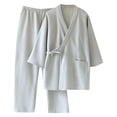 thumbnail image 1 of MOJOGO Men's Pajamas Set Solid Color Long Sleeve Kimono Robe with Pants Spa Sauna Bathrobe Sleepwear Set Loungwear Suit Gray XL, 1 of 9