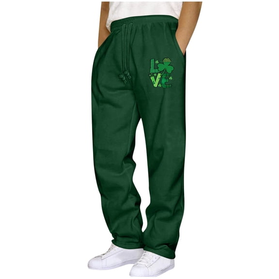MOJOGO Men's Pants Casual Drawstring Waist Elastic Trouser Straight Leg Athletic Bottom St. Patrick's Day Pants Green-1 3XL