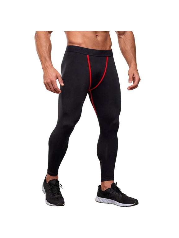 MOJOGO Men's Pants Stretchy Tight Quick Dry Athletic Leggings with Red Stitching Trainning Pants for Running & Workout 3XL