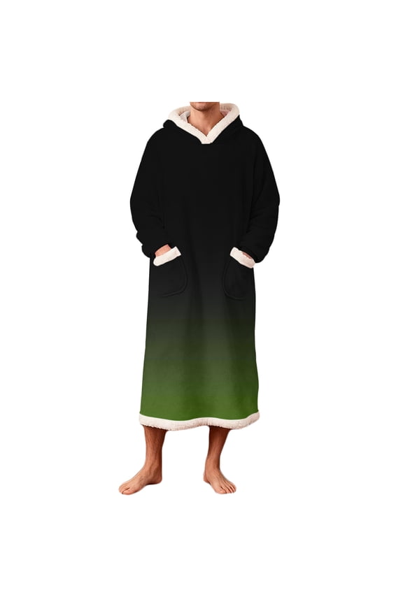 MOJOGO Men's Pullover Bathrobe Fleece Gradient Hooded Sleepwear Long Sleeve Pullover Night Robe with Pocket Olive Green S