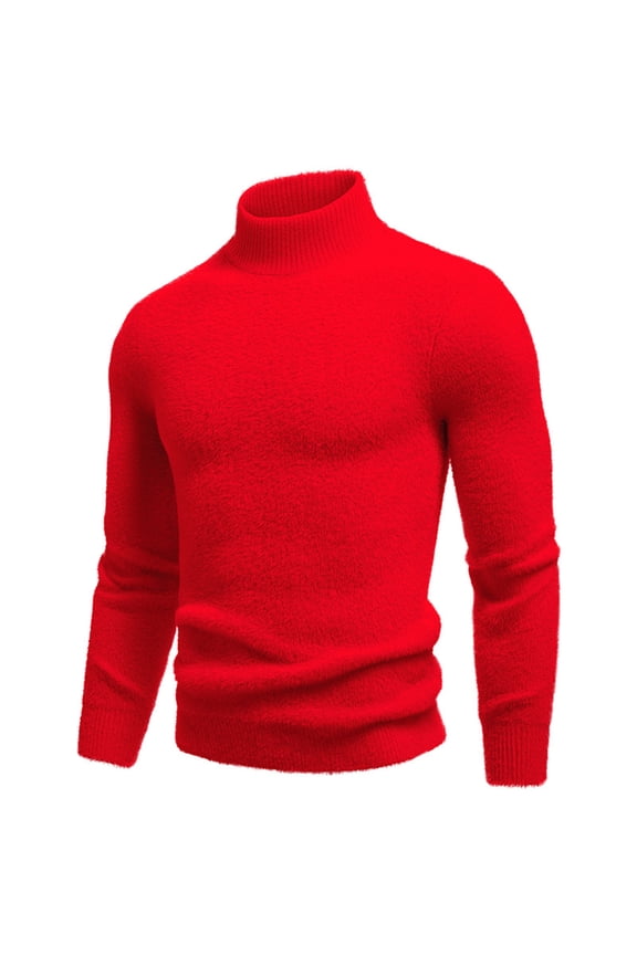 MOJOGO Men's Pullover Sweater Casual Long Sleeve Turtleneck Base Layer Stretchy Comfy Knitted Loungwear Red 3XL