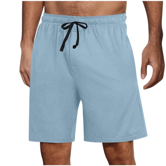 MOJOGO Men's Shorts Solid Knee Length Shorts Lightweight Elastic Waist Loungwear Pants Summer Trunks with Pockets Light Blue S