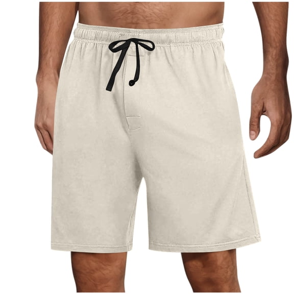 MOJOGO Men's Shorts Solid Knee Length Shorts Lightweight Elastic Waist Loungwear Pants Summer Trunks with Pockets White M