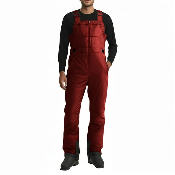 MOJOGO Men's Ski Overalls Zip Up Windproof Snow Pants Insulated Snowboarding Pants Winter Outdoor Thermal Wear with Multi Pockets Wine XL