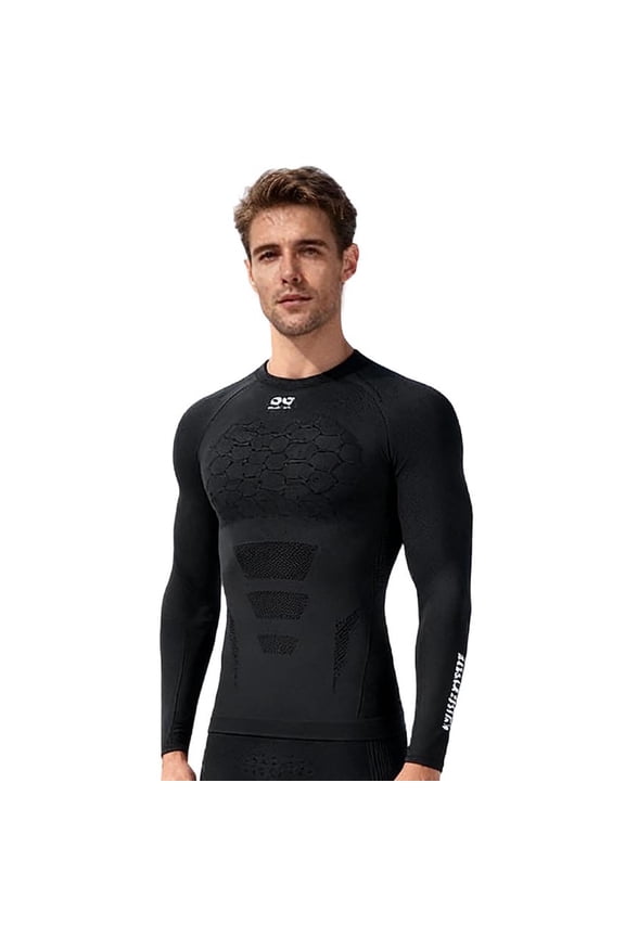 MOJOGO Men's Ski Thermal Underwear Long Sleeve Crewneck Top Warm Base Layer for Outdoor Cycling Running Hiking Black L