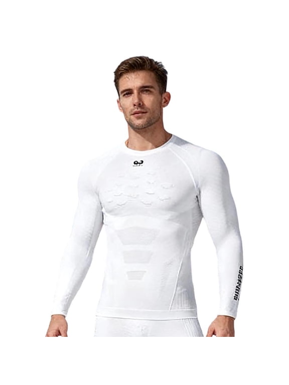 Men's Ski Thermal Underwear Long Sleeve Crewneck Top Warm Base Layer for Outdoor Cycling Running Hiking White M