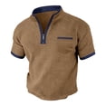 thumbnail image 1 of MOJOGO Men's Stand Collar Tops Casual Short Sleeve Quarter Zip Up Pullover Tops Summer Sports Shirts for Outdoor Activity Coffee M, 1 of 4