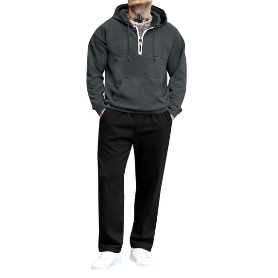 MOJOGO Men's Sweatsuit Long Sleeve Hoodie Classic Long Pants Casual Fleeced Sweatshirt Sweatpants Set for Sport & Daily Wear Dark Gray XL
