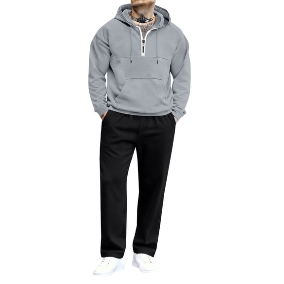 MOJOGO Men's Sweatsuit Long Sleeve Hoodie Classic Long Pants Casual Fleeced Sweatshirt Sweatpants Set for Sport & Daily Wear Gray XL