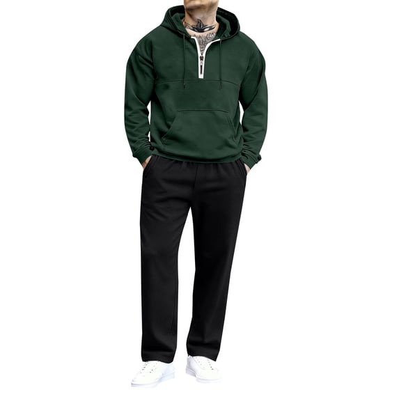 MOJOGO Men's Sweatsuit Long Sleeve Hoodie Classic Long Pants Casual Fleeced Sweatshirt Sweatpants Set for Sport & Daily Wear Green XL