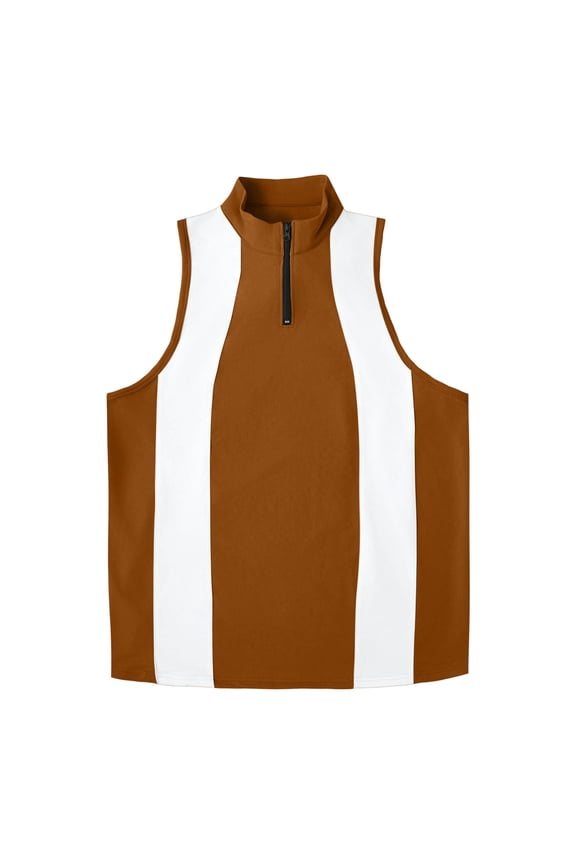 MOJOGO Men's Tank Tops Color-Block Sleeveless Sirt Mock Neck Half-Zip Vest Loose Striped Undershirts Orange S